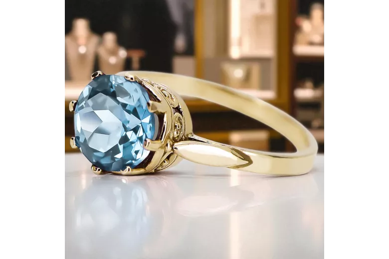 Аквамарин 14K Жовте золото Каблучка Вінтаж стиль vrc366y